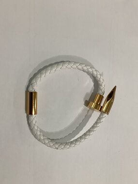 Plunder White Braided Leather Bracelet with Gold Stud Accent